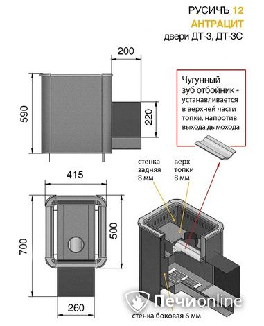 Печь для бани Везувий Русичъ Антрацит 12 (ДТ-3С) в Перми
