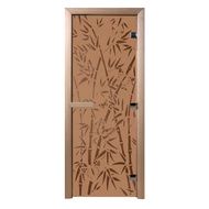 Дверь стеклянная Банный эксперт Бамбук и бабочки бронза матовое 8мм коробка ольха 190/70