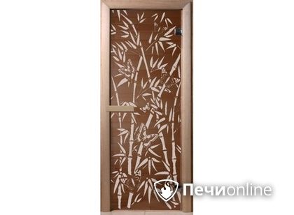 Дверь стеклянная Банный эксперт Бамбук и бабочки 6 мм 2 петли бронза коробка хвоя 190/70 в Перми